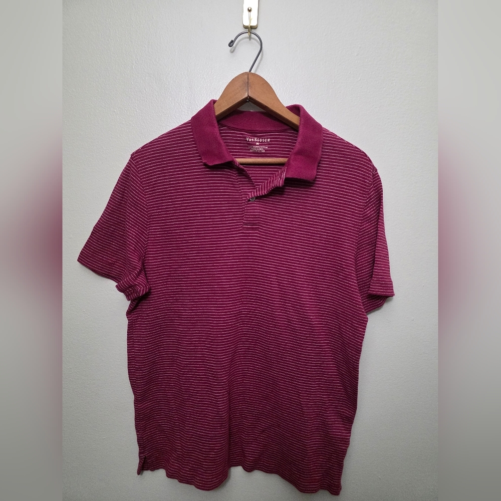 Van Heusen Men's Burgundy Striped Polo Shirt